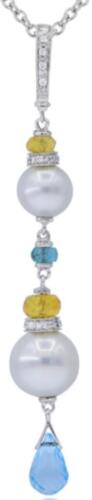3.75CT DIAMOND & AAA MULTI GEMS 14KT WHITE GOLD 3D BY THE YARD FLOATING NECKLACE