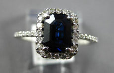 1.42CT DIAMOND & AAA SAPPHIRE 14K WHITE GOLD EMERALD CUT & ROUND ENGAGEMENT RING