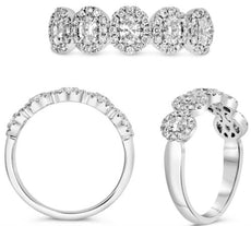 .71CT DIAMOND PLATINUM 3D OVAL & ROUND CLASSIC HALO 5 STONE MULTI FLOWER RING
