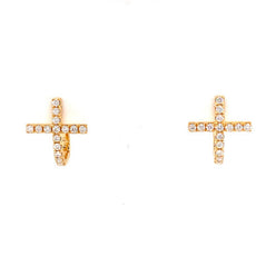 ESTATE .54CT DIAMOND 18KT YELLOW GOLD 3D CLASSIC CROSS HUGGIE HANGING EARRINGS