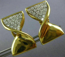 ESTATE EXTRA LARGE 2.2CT DIAMOND 18K 2 TONE GOLD 3D CLASSIC BOW CLIP ON EARRINGS