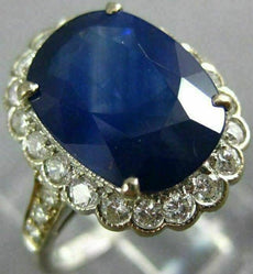 ANTIQUE LARGE 4.12CT OLD MINE DIAMOND & SAPPHIRE 18KT WHITE GOLD ENGAGEMENT RING