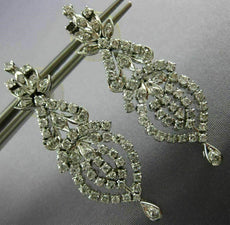 ANTIQUE LARGE 2.0CT DIAMOND 14KT WHITE GOLD FILIGREE TEAR DROP HANGING EARRINGS