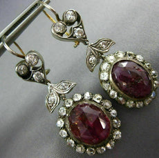 ANTIQUE LARGE 10.0CT DIAMOND & AAA RUBY 14KT 2 TONE GOLD 3D OVAL FLOWER EARRINGS