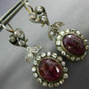 ANTIQUE LARGE 10.0CT DIAMOND & AAA RUBY 14KT 2 TONE GOLD 3D OVAL FLOWER EARRINGS