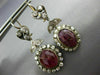 ANTIQUE LARGE 10.0CT DIAMOND & AAA RUBY 14KT 2 TONE GOLD 3D OVAL FLOWER EARRINGS
