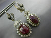 ANTIQUE LARGE 10.0CT DIAMOND & AAA RUBY 14KT 2 TONE GOLD 3D OVAL FLOWER EARRINGS