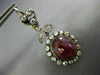 ANTIQUE LARGE 10.0CT DIAMOND & AAA RUBY 14KT 2 TONE GOLD 3D OVAL FLOWER EARRINGS