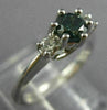 ESTATE .59CT WHITE & BLUE DIAMOND 14KT WHITE GOLD 3D THREE STONE ENGAGEMENT RING