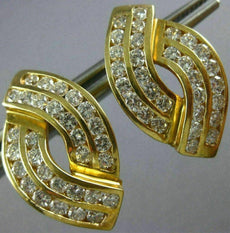 ESTATE LARGE 1.30CT DIAMOND 14K YELLOW GOLD MULTI ROW INFINITY LOVE FUN EARRINGS