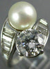 ESTATE LARGE 1.46CT DIAMOND & AAA SOUTH SEA PEARL PLATINUM SOLITAIRE LOVE RING