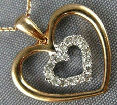 ESTATE .07CT DIAMOND 14K ROSE GOLD 3D CLASSIC DOUBLE HEART FLOATING LOVE PENDANT