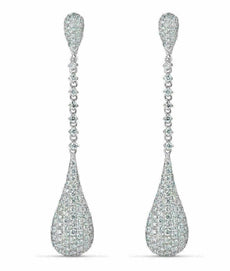 ESTATE 2.70CT DIAMOND 18K WHITE GOLD 3D TEAR DROP PAVE JOURNEY DANGLING EARRINGS