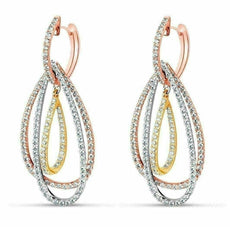 ESTATE LARGE 2.15CT DIAMOND 18KT TRI COLOR GOLD TEAR DROP HANGING FUN EARRINGS
