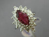 ESTATE 2.16CT DIAMOND & AAA MARQUISE RUBY 18K WHITE GOLD CLASSIC ENGAGEMENT RING
