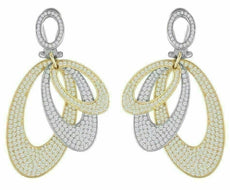 ESTATE LARGE 5.10CT DIAMOND 18KT TWO TONE GOLD 3D OVAL DANGLING CLIP ON EARRINGS