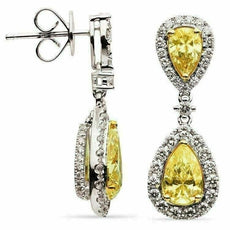 ESTATE LARGE 4.81CT WHITE & FANCY YELLOW DIAMOND 18K TWO TONE GOLD 3D EARRINGS