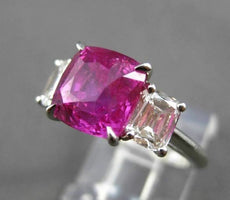 ANTIQUE 5.35CT DIAMOND & AAA PINK SAPPHIRE PLATINUM 3 STONE ENGAGEMENT RING