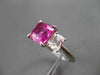 ANTIQUE 5.35CT DIAMOND & AAA PINK SAPPHIRE PLATINUM 3 STONE ENGAGEMENT RING