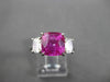 ANTIQUE 5.35CT DIAMOND & AAA PINK SAPPHIRE PLATINUM 3 STONE ENGAGEMENT RING