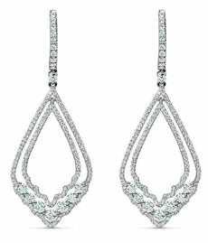 ESTATE LARGE 1.60CT DIAMOND 18K WHITE GOLD 3D TEAR DROP JOURNEY HANGING EARRINGS
