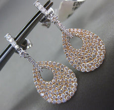 LARGE 1.74CT DIAMOND 18KT WHITE & ROSE GOLD 3D PAVE TEAR DROP HANGING EARRINGS