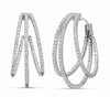 ESTATE LARGE 2.55CT DIAMOND 18K WHITE GOLD 3D MULTI ROW INSIDE OUT HOOP EARRINGS