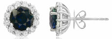 ESTATE 3.52CT DIAMOND & AAA SAPPHIRE 18K WHITE GOLD 3D FLOWER HALO STUD EARRINGS