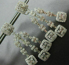 ESTATE EXTRA LARGE 8.39CT DIAMOND 18K WHITE GOLD CLUSTER SQUARE JOURNEY EARRINGS