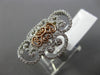 ESTATE LARGE .60CT DIAMOND 14K WHITE & ROSE GOLD 3D FILIGREE HEART LOVE RING F/G