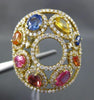 ESTATE LARGE 5.56CT DIAMOND & AAA MULTI COLOR SAPPHIRE 18KT YELLOW GOLD FUN RING