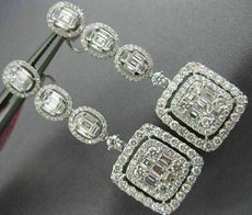 ESTATE LARGE 4.07CT DIAMOND 18KT WHITE GOLD CLASSIC MULTI SHAPE HANGING EARRINGS