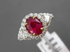 ESTATE 1.43CT DIAMOND & RUBY 18K WHITE GOLD 3D TRILLION FILIGREE ENGAGEMENT RING