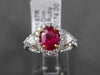 ESTATE 1.43CT DIAMOND & RUBY 18K WHITE GOLD 3D TRILLION FILIGREE ENGAGEMENT RING