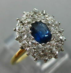 ANTIQUE 1.50CT DIAMOND & SAPPHIRE 18KT WHITE & YELLOW GOLD HALO ENGAGEMENT RING