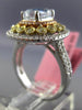 LARGE GIA 2.82CT BLUE DIAMOND 18KT TRI COLOR GOLD 3D SQUARE HALO ENGAGMENT RING