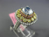 LARGE GIA 2.82CT BLUE DIAMOND 18KT TRI COLOR GOLD 3D SQUARE HALO ENGAGMENT RING