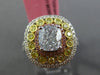 LARGE GIA 2.82CT BLUE DIAMOND 18KT TRI COLOR GOLD 3D SQUARE HALO ENGAGMENT RING