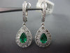 ESTATE 1.32CT DIAMOND & AAA EMERALD 18K WHITE GOLD 3D TEAR DROP HANGING EARRINGS