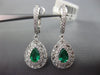 ESTATE 1.32CT DIAMOND & AAA EMERALD 18K WHITE GOLD 3D TEAR DROP HANGING EARRINGS