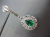 ESTATE 1.32CT DIAMOND & AAA EMERALD 18K WHITE GOLD 3D TEAR DROP HANGING EARRINGS