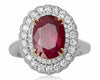 GIA CERTIFIED 3.40CT DIAMOND & AAA RUBY 18KT 2 TONE GOLD OVAL HALO COCKTAIL RING