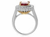 GIA CERTIFIED 3.40CT DIAMOND & AAA RUBY 18KT 2 TONE GOLD OVAL HALO COCKTAIL RING