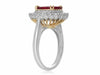 GIA CERTIFIED 3.40CT DIAMOND & AAA RUBY 18KT 2 TONE GOLD OVAL HALO COCKTAIL RING