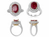 GIA CERTIFIED 3.40CT DIAMOND & AAA RUBY 18KT 2 TONE GOLD OVAL HALO COCKTAIL RING