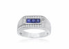 ESTATE 1.13CT ROUND DIAMOND & AAA SAPPHIRE 14KT WHITE GOLD THREE STONE MENS RING