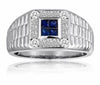 1.09CT ROUND & PRINCESS DIAMOND & AAA SAPPHIRE 14K WHITE GOLD 3D ROLEX MENS RING