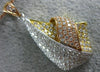 ESTATE LARGE 1.95CT DIAMOND 18KT TRI COLOR GOLD 3D PAVE FLOWER TEAR DROP PENDANT