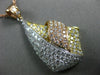 ESTATE LARGE 1.95CT DIAMOND 18KT TRI COLOR GOLD 3D PAVE FLOWER TEAR DROP PENDANT