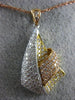 ESTATE LARGE 1.95CT DIAMOND 18KT TRI COLOR GOLD 3D PAVE FLOWER TEAR DROP PENDANT